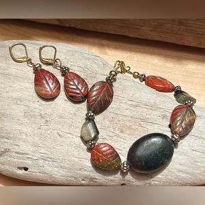 Natural stone bracelet earrings set